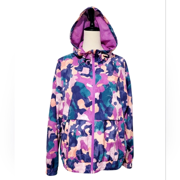 Reebok Jackets & Blazers - Reebok Women’s Hooded Windbreaker Jacket Abstract Print Size Large Zip Front